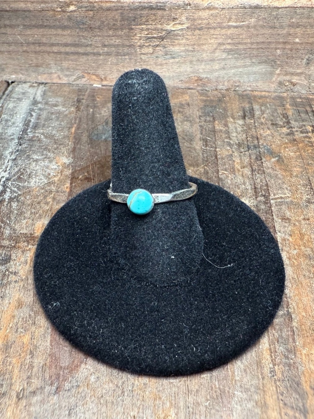 Turquoise Stone Silver Band Ring - Blue Gem Accent